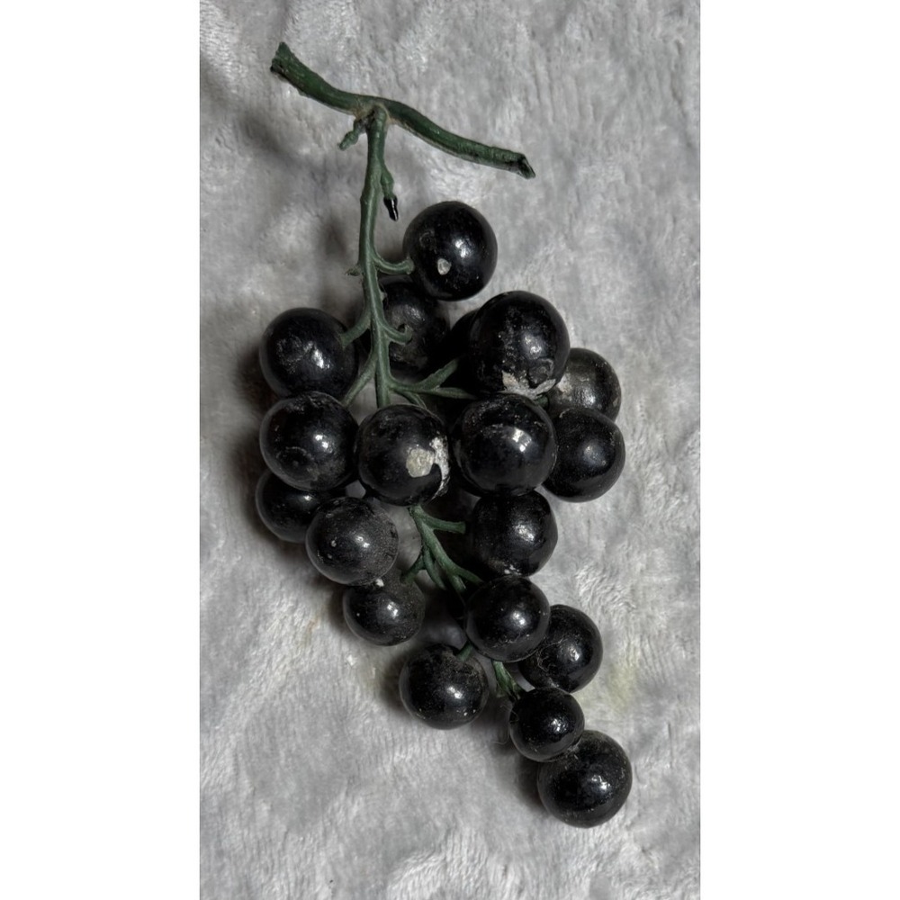 Alabaster Stone Black Grape Cluster  Plastic Vines Realistic Fruit Vintage